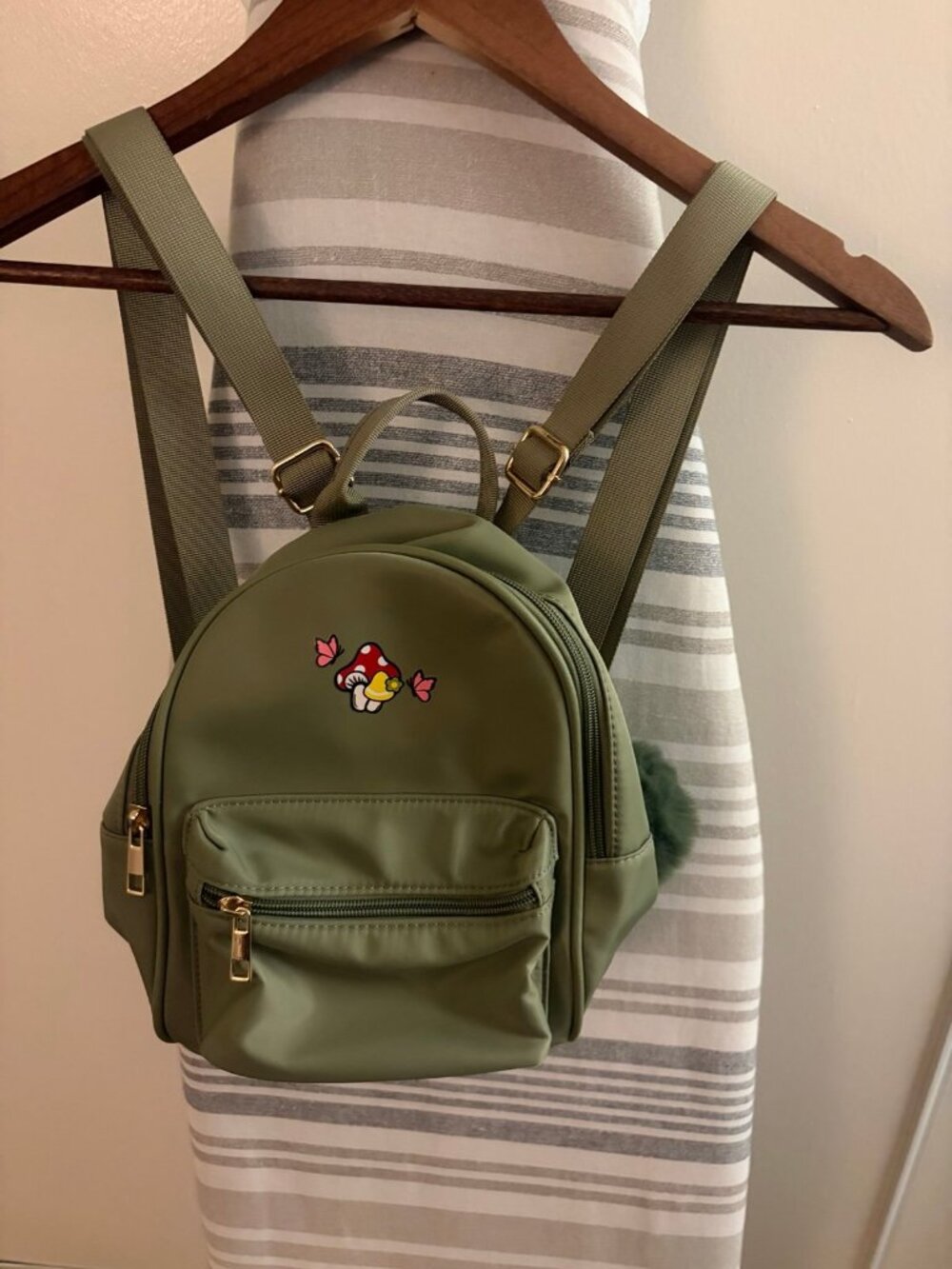 Olive green mushroom butterfly mini back pack